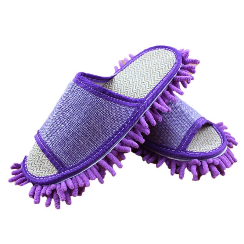 Moolecole Microfiber Mop Cleaning House Slippers Detachable Mopping Shoes Cleaning Tools Fits Womens Size 5.5-8 Purple - Image 1